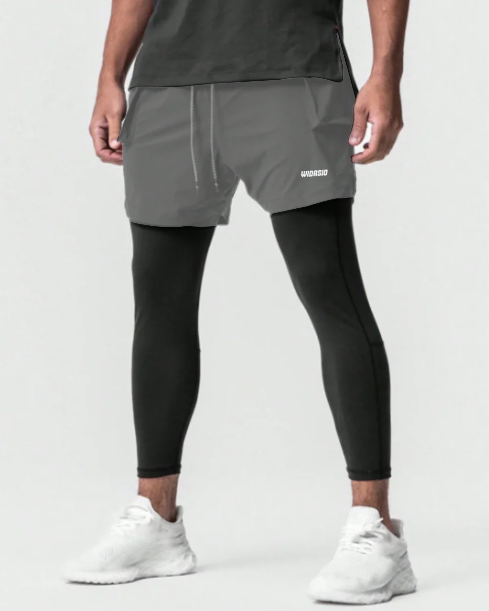 2-IN-1 Dri-FIT Legging Shorts With Cargo Pockets (Pack of 2 Black & Grey)