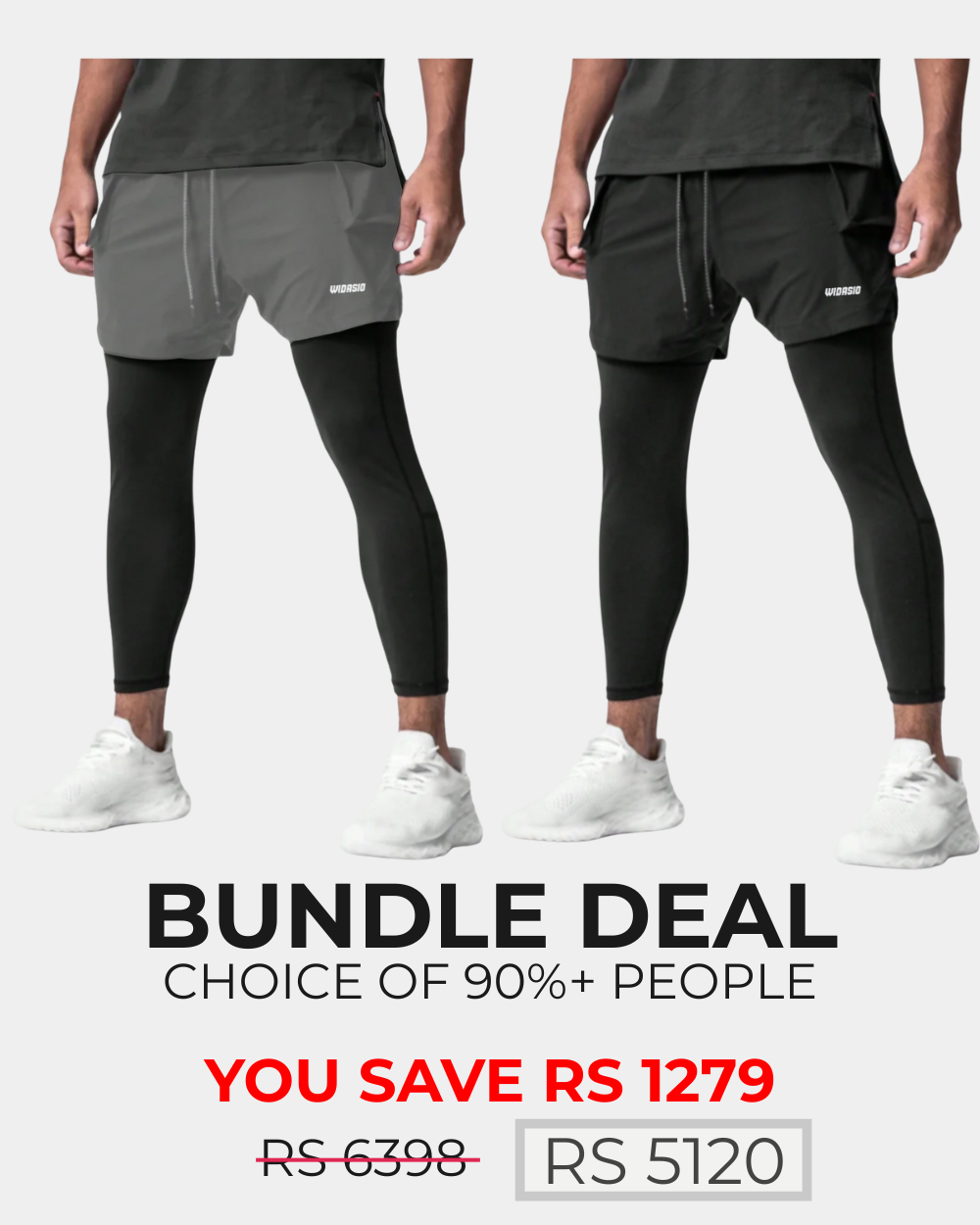 2-IN-1 Dri-FIT Legging Shorts With Cargo Pockets (Pack of 2 Black & Grey)