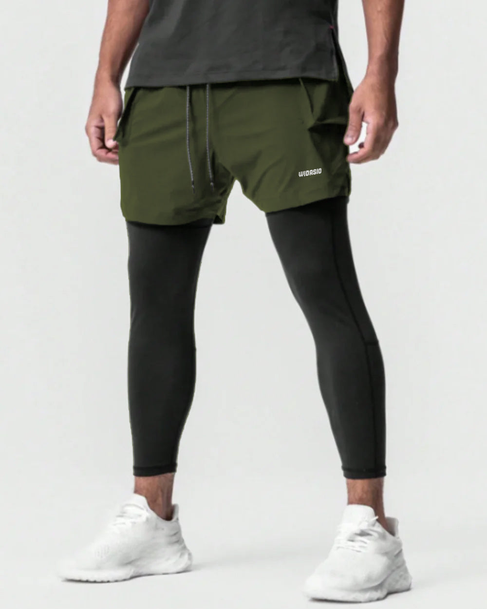 Widasio 2-in-1 Dri-FIT Legging Shorts With Cargo Pockets (Olive)