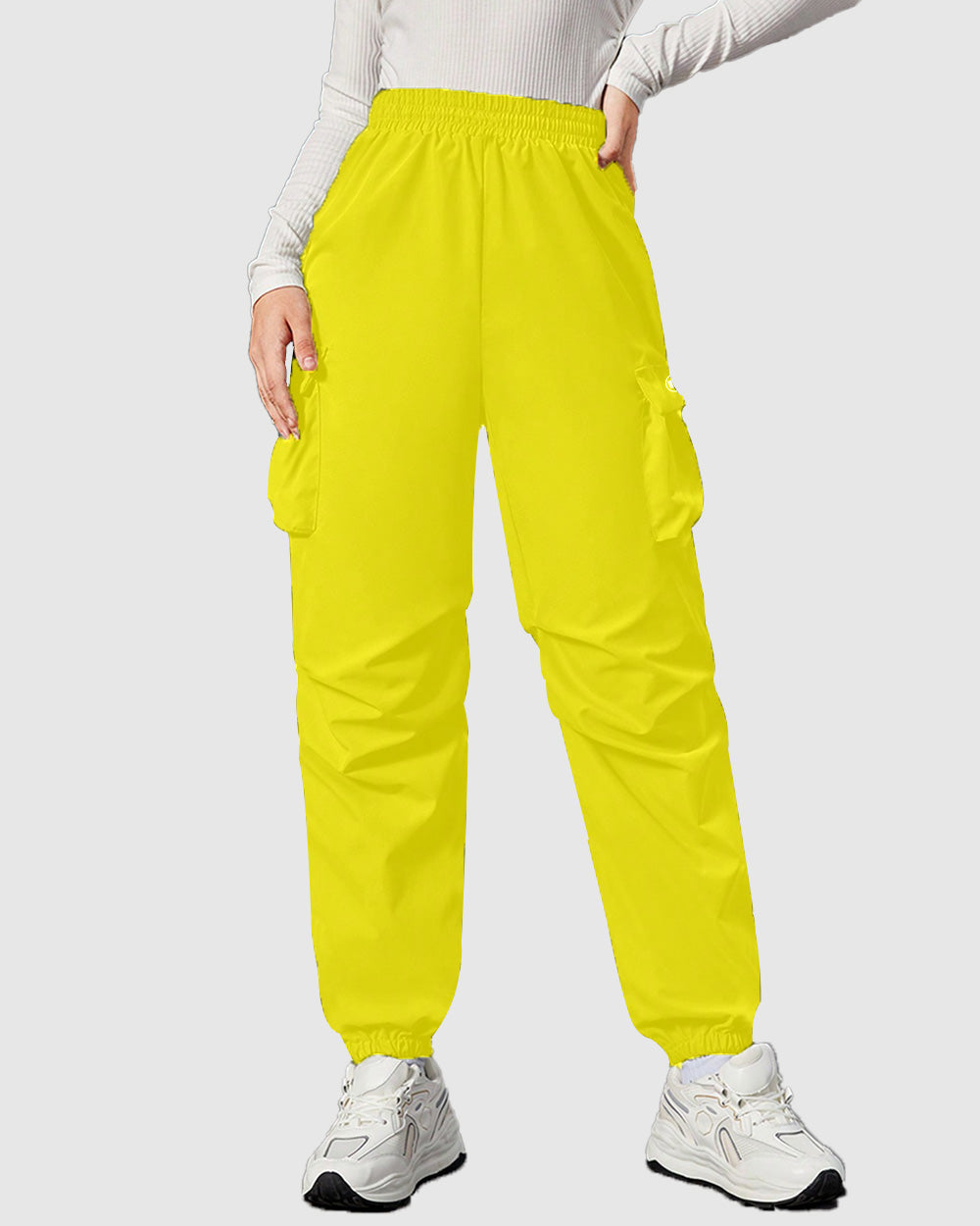 Widasio Women Basic Flap Pocket Cargo Pants - Yellow