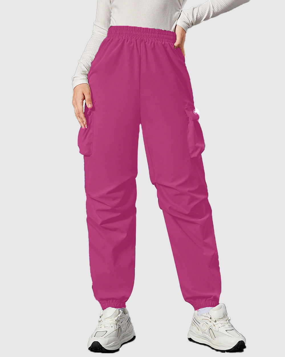 Widasio Women Basic Flap Pocket Cargo Pants - Pink