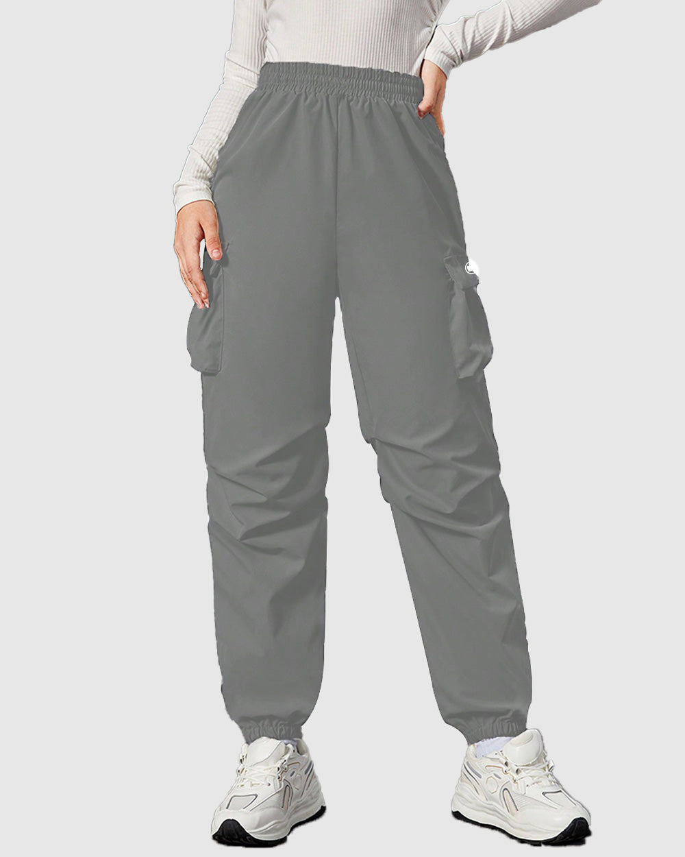 Widasio Women Basic Flap Pocket Cargo Pants Grey