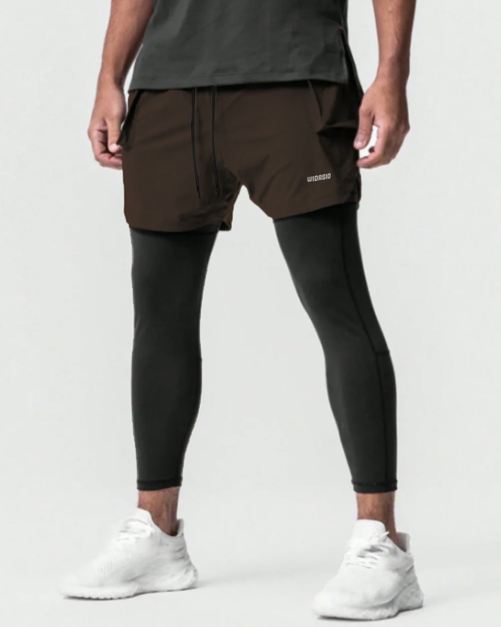 Widasio 2-in-1 Dri-FIT Legging Shorts With Cargo Pockets (Chocolate)