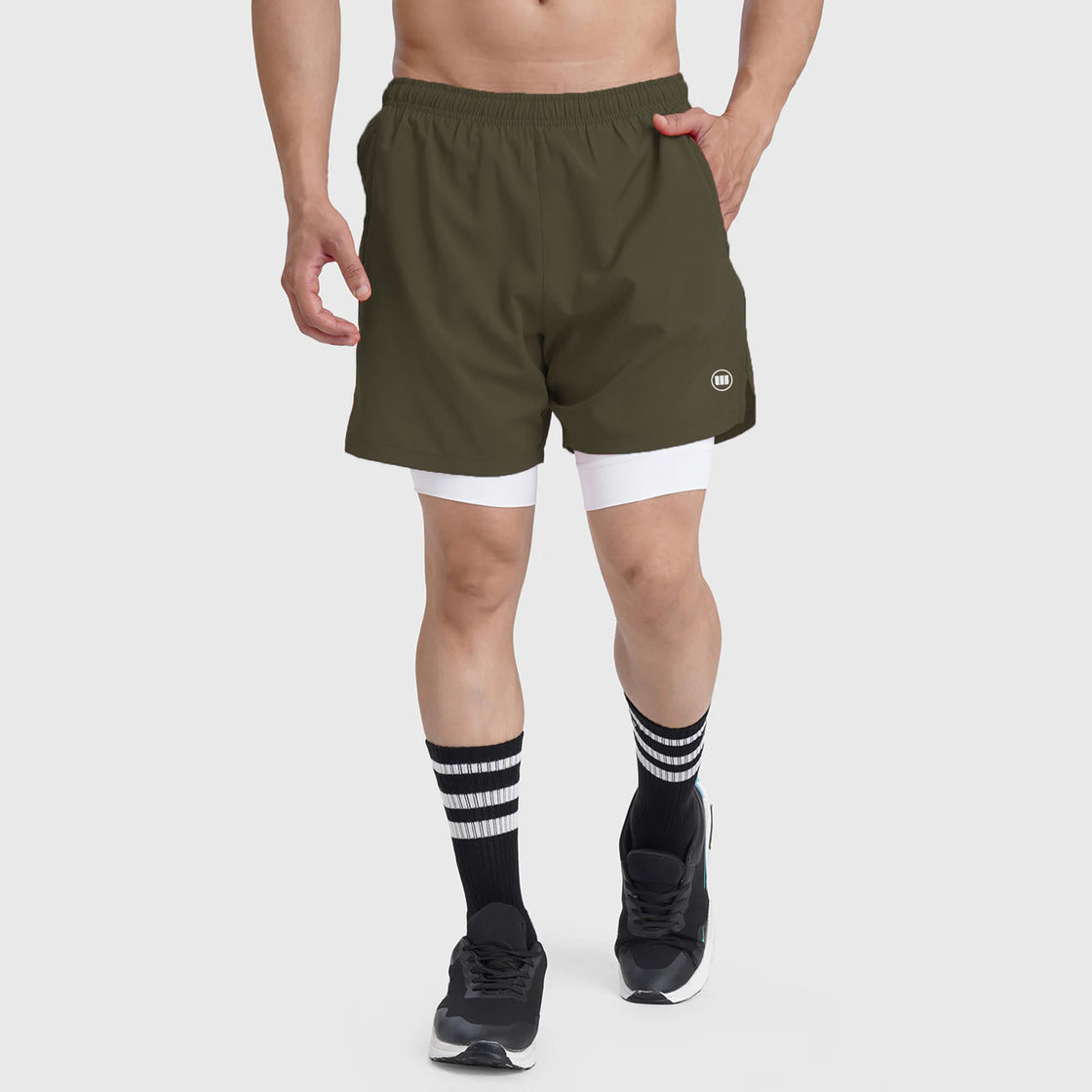 2-IN-1 Hybrid Hustle Shorts (Olive)