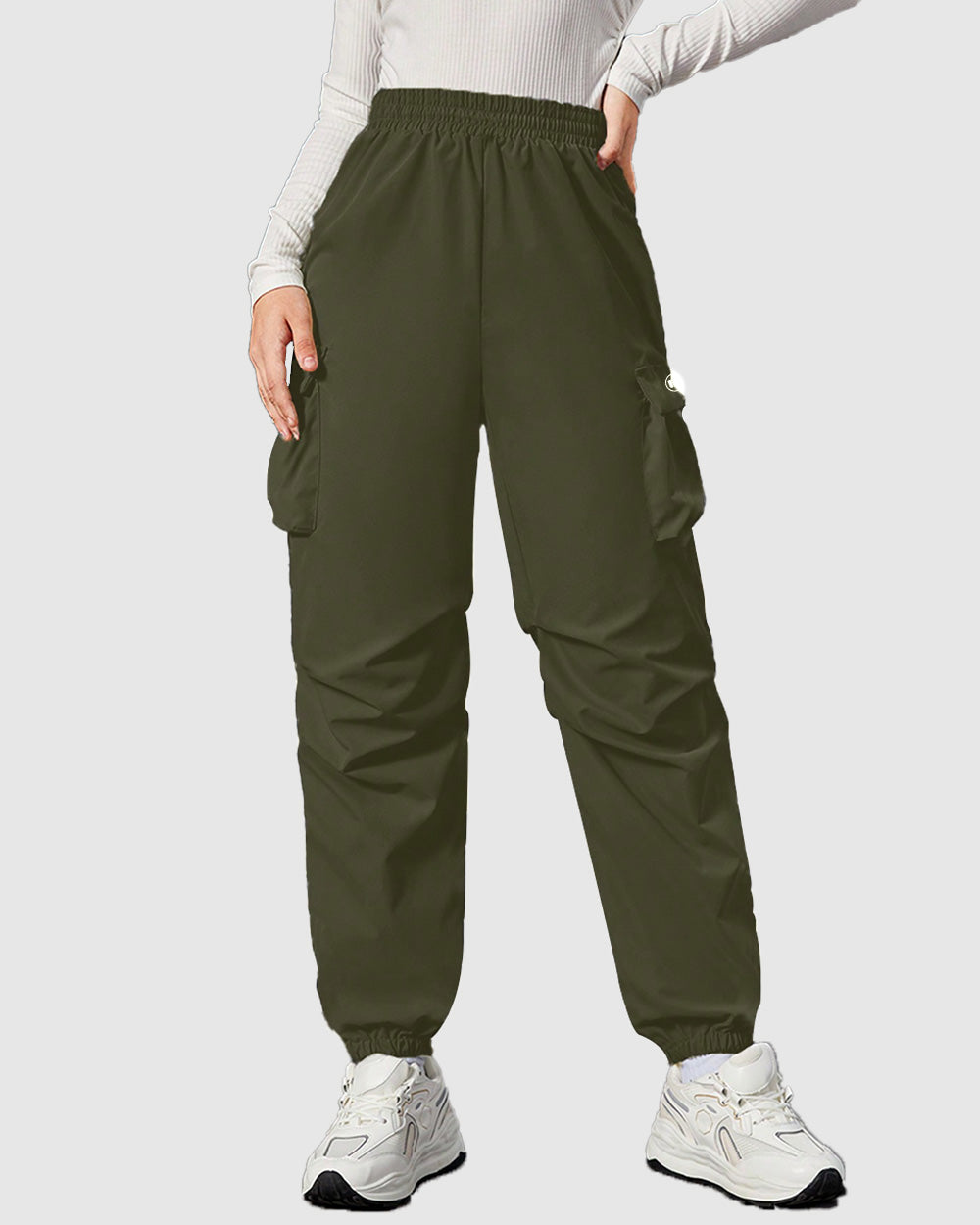 Widasio Women Basic Flap Pocket Cargo Pants - Olive