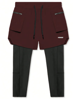 Widasio 2-in-1 Dri-FIT Legging Shorts With Cargo Pockets (Maroon)