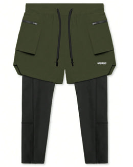 Widasio 2-in-1 Dri-FIT Legging Shorts With Cargo Pockets (Olive)