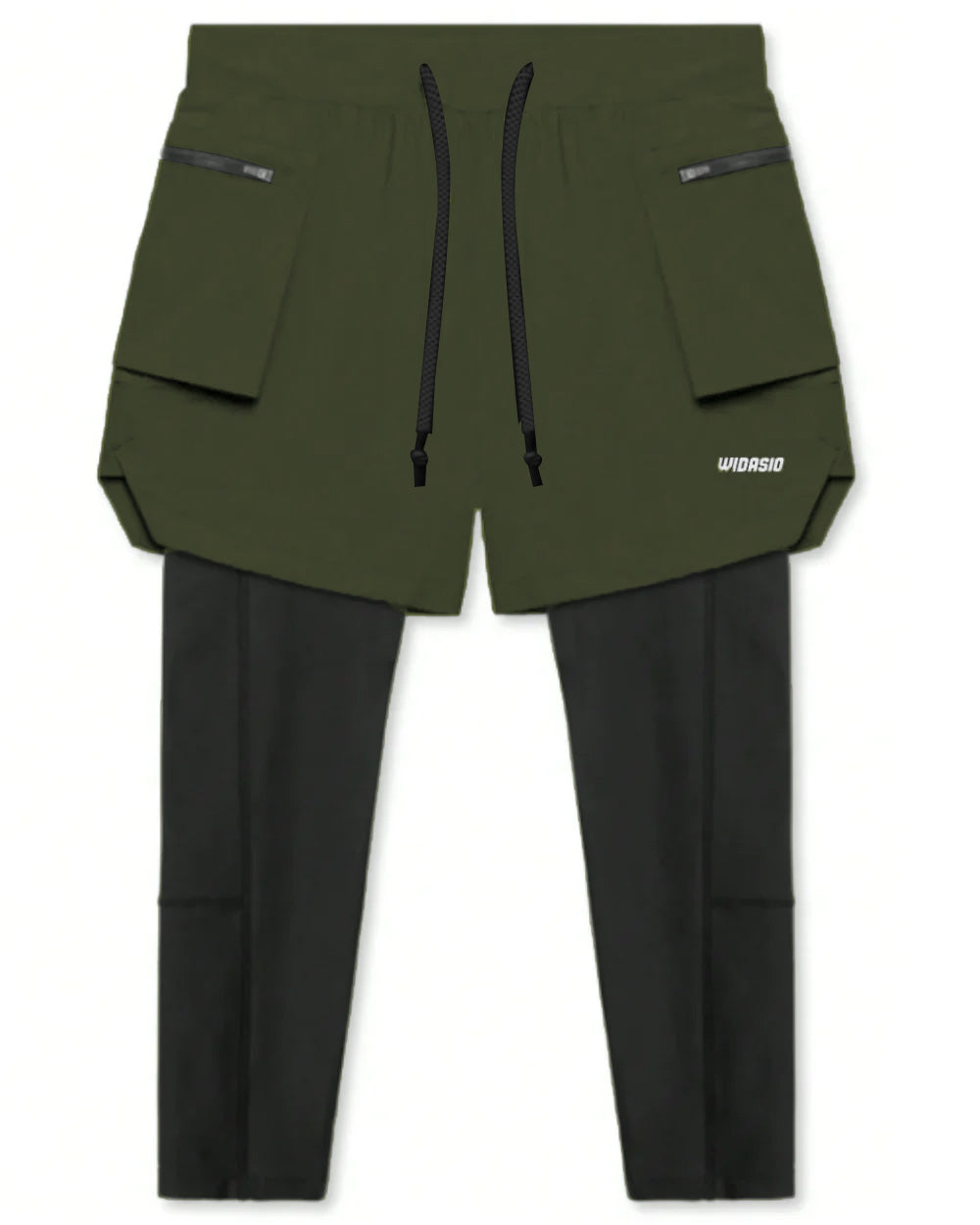 Widasio 2-in-1 Dri-FIT Legging Shorts With Cargo Pockets (Olive)
