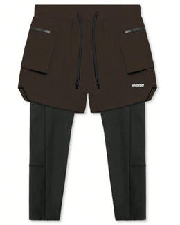 Widasio 2-in-1 Dri-FIT Legging Shorts With Cargo Pockets (Chocolate)