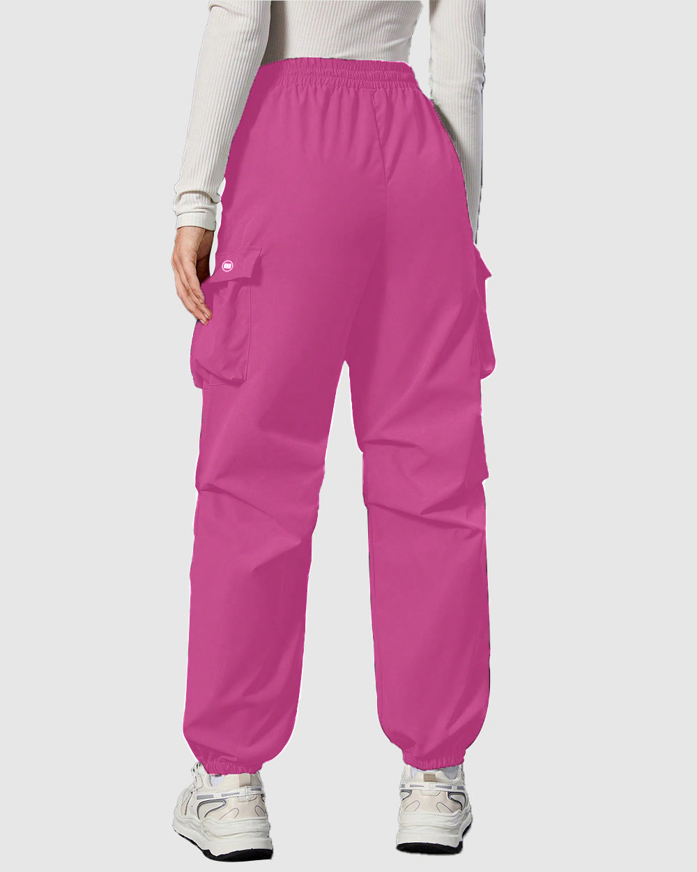 Widasio Women Basic Flap Pocket Cargo Pants - Pink