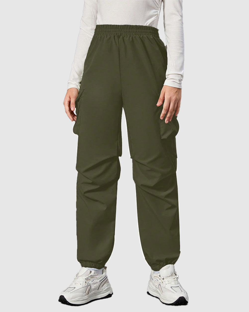 Widasio Women Basic Flap Pocket Cargo Pants - Olive
