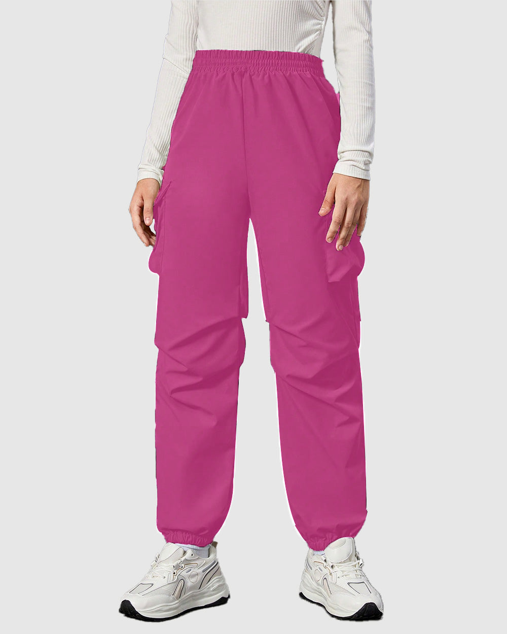 Widasio Women Basic Flap Pocket Cargo Pants - Pink