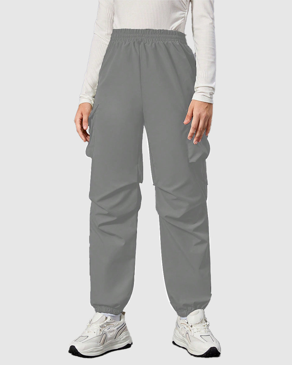 Widasio Women Basic Flap Pocket Cargo Pants Grey