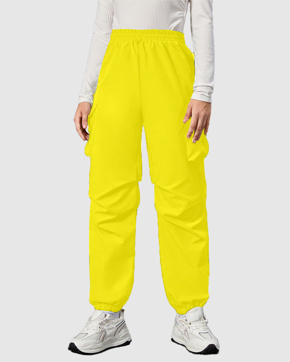 Widasio Women Basic Flap Pocket Cargo Pants - Yellow