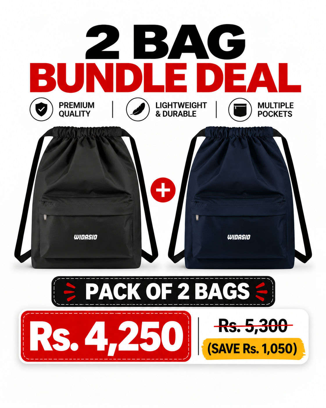 2 Unisex FlexDraw Bag (Black & Navy)