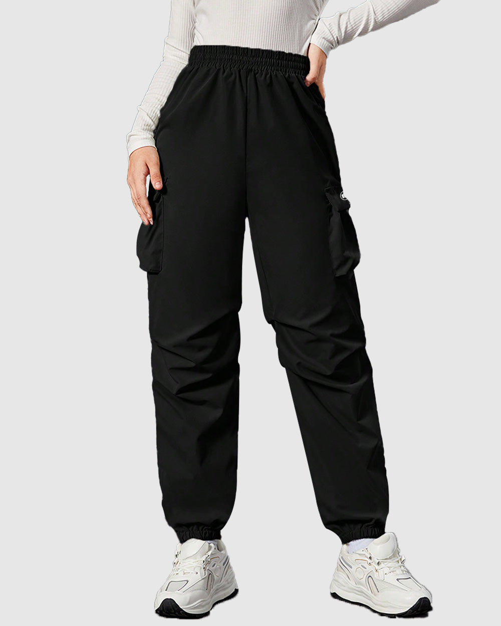 Widasio Women Basic Flap Pocket Cargo Pants - Black