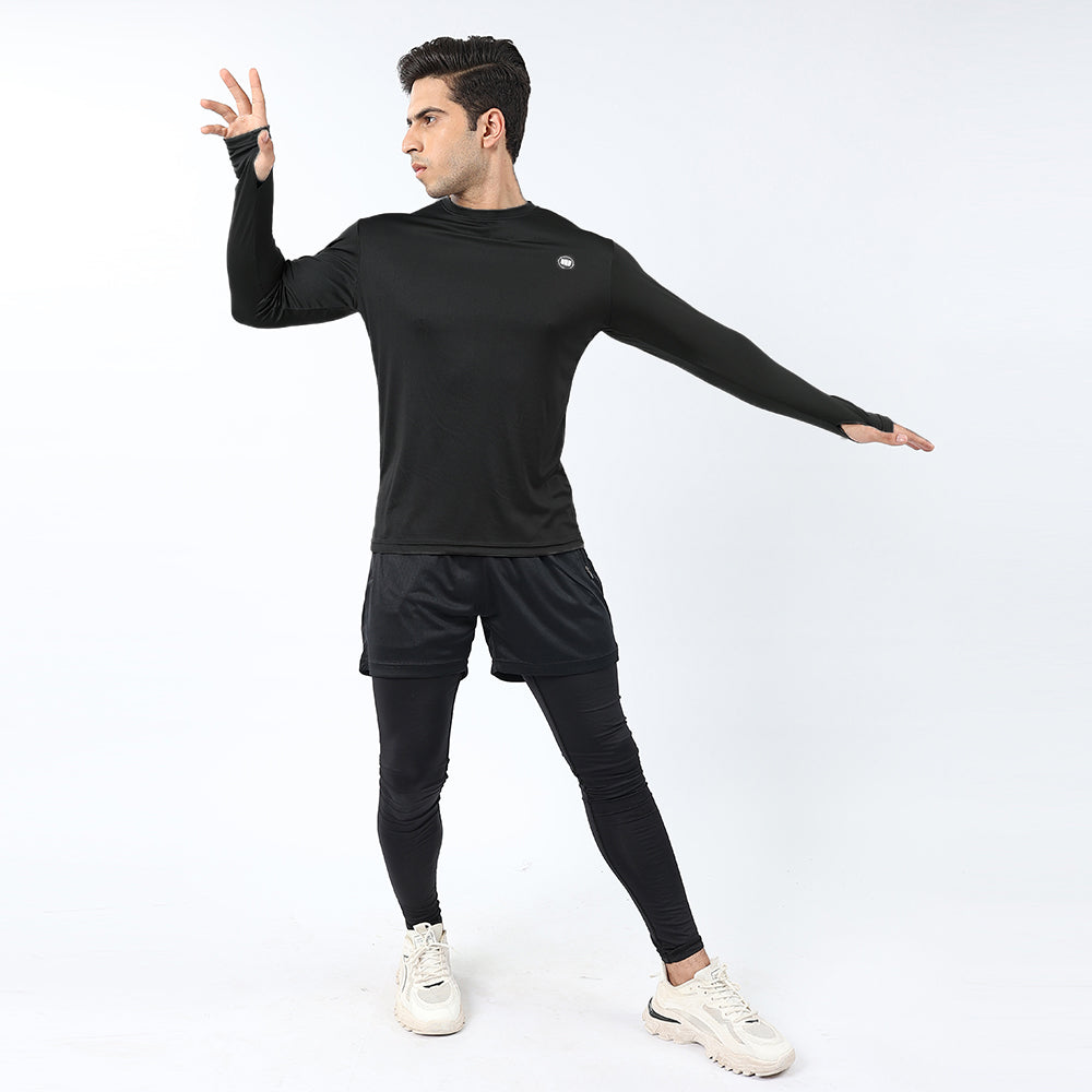 Widasio ActiveFlex Set - Legging shorts with Full Sleeves Shirt (BLACK)