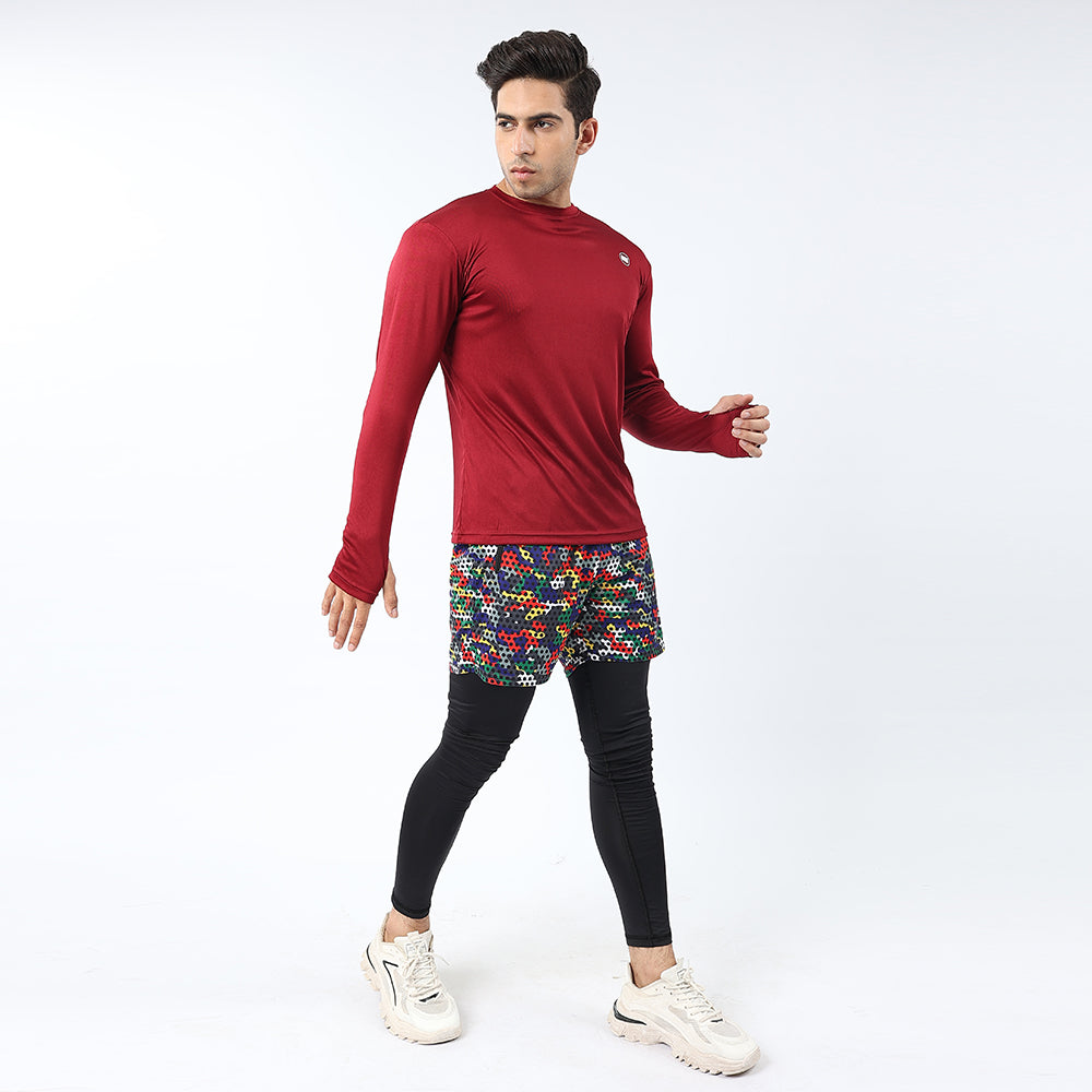 Widasio ActiveFlex Set - Legging shorts with Full Sleeves Shirt(Multi color & maroon)