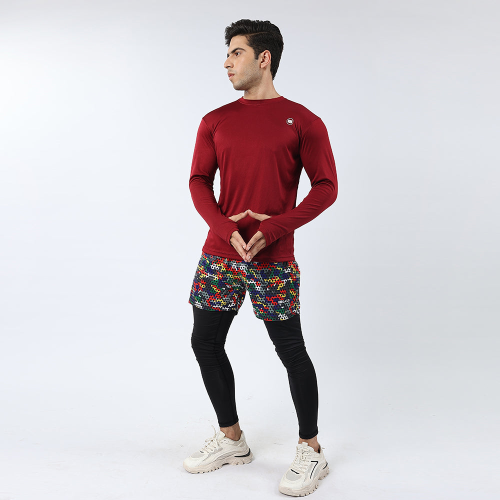 Widasio ActiveFlex Set - Legging shorts with Full Sleeves Shirt(Multi color & maroon)