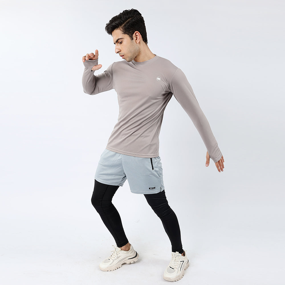 Widasio ActiveFlex Set - Legging shorts with Full Sleeves Shirt(Silver Grey)