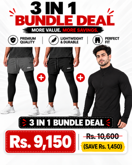 3-IN-1 Dri-FIT Legging Shorts With Cargo Pockets & Widasio High Tech Fitted Half Zip Trainer (Black)