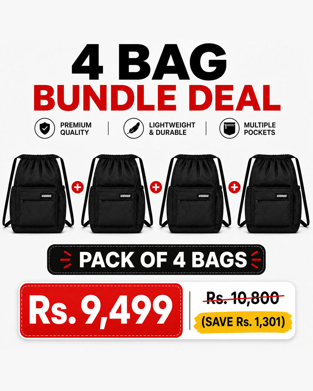 4 Black Unisex FlexDraw Bag
