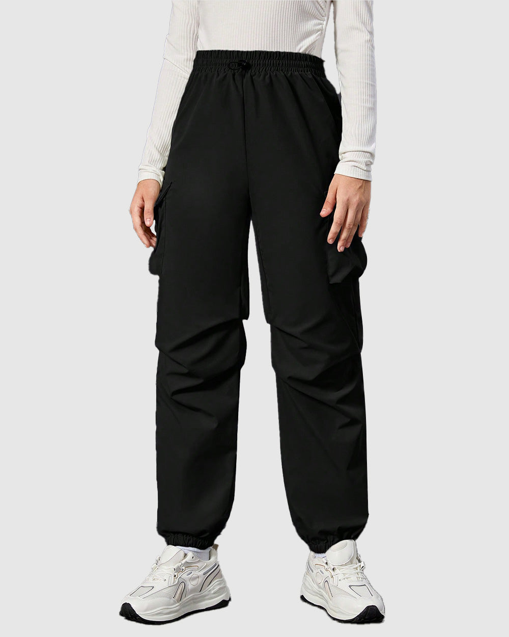 Widasio Women Basic Flap Pocket Cargo Pants - Black