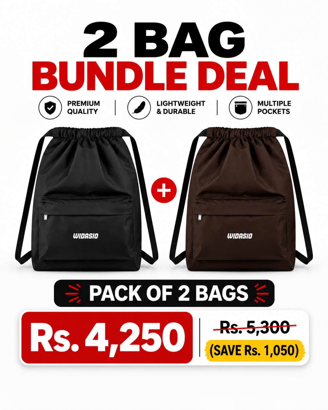 2 Unisex FlexDraw Bag (Black + Chocolate)