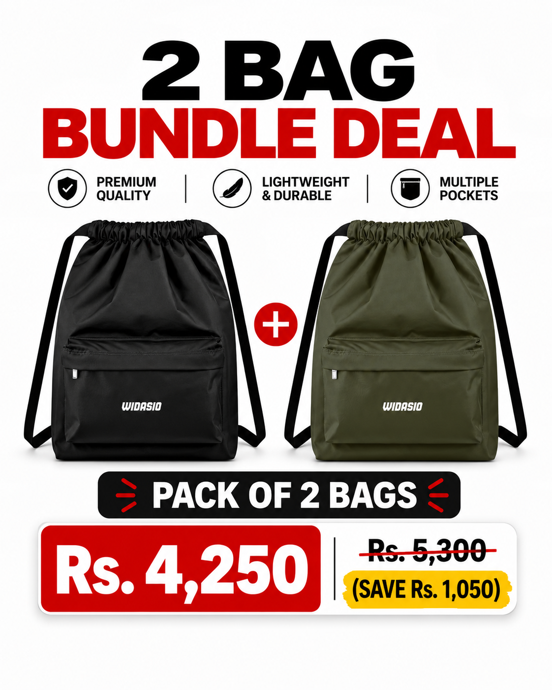 2 Unisex FlexDraw Bag (Black + Olive)
