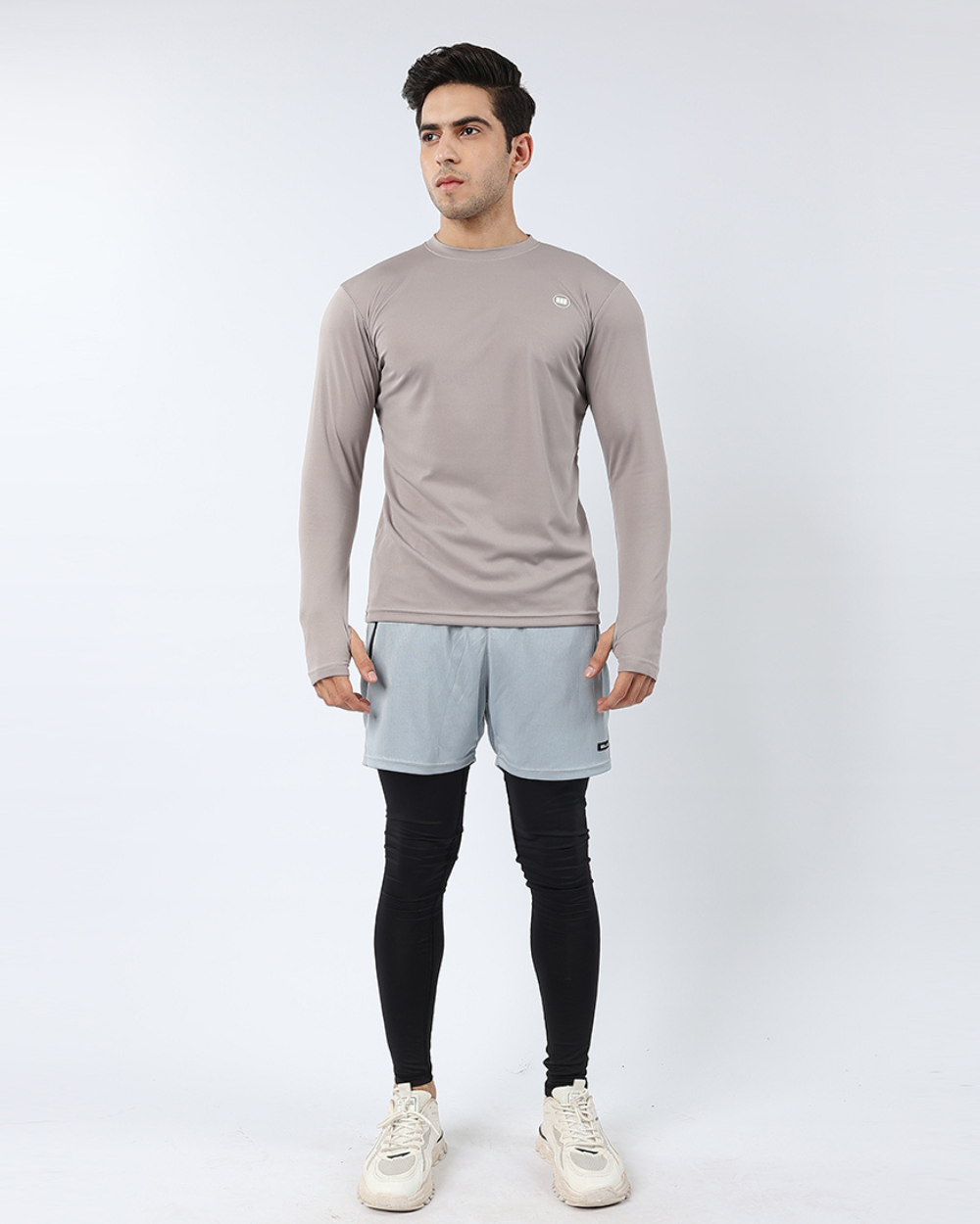 Widasio ActiveFlex Set - Legging shorts with Full Sleeves Shirt(Silver Grey)