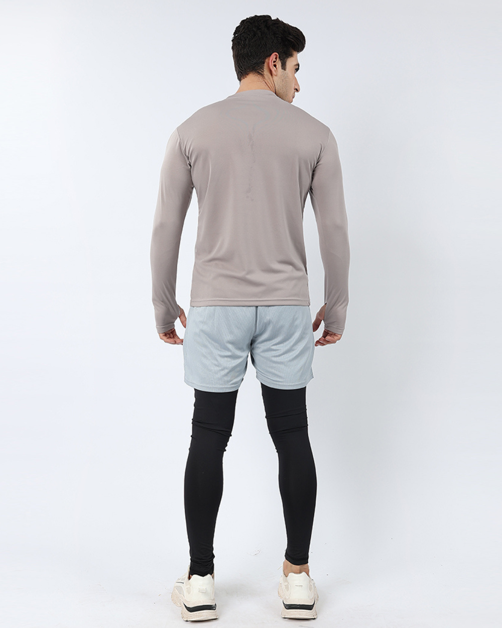 Widasio ActiveFlex Set - Legging shorts with Full Sleeves Shirt(Silver Grey)