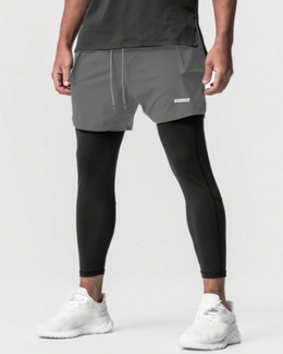 2-IN-1 Dri-FIT Legging Shorts With Cargo Pockets (Pack of 2 Black & Grey)