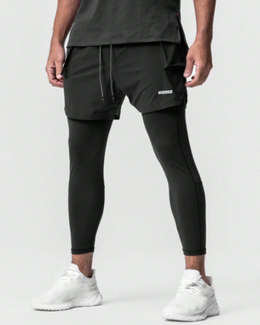 2-IN-1 Dri-FIT Legging Shorts With Cargo Pockets (Pack of 2 Black & Grey)