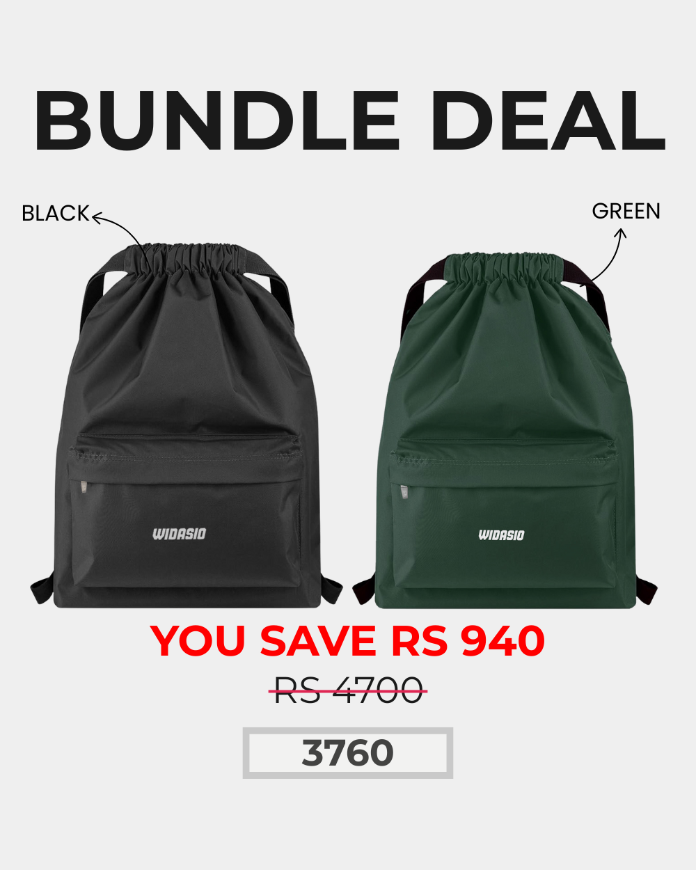2 Unisex FlexDraw Bag (Black + Green)