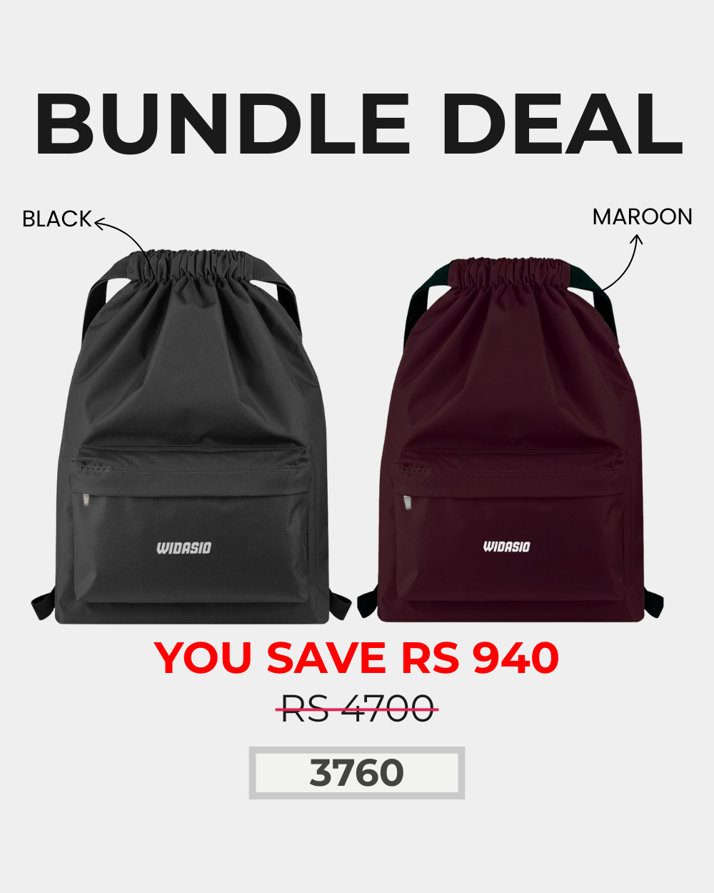 2 Unisex FlexDraw Bag (Black + Maroon)