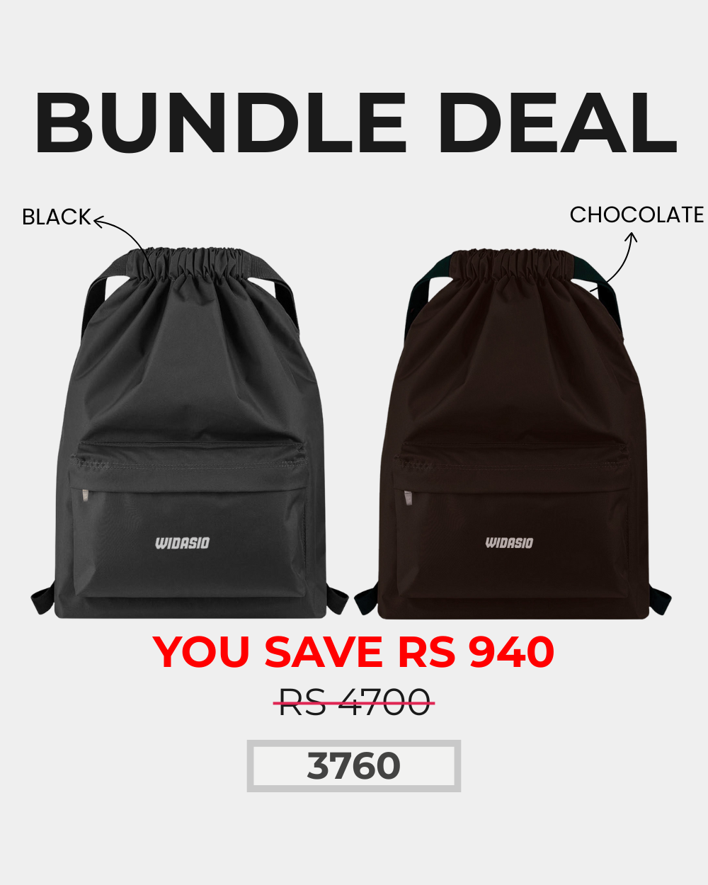 2 Unisex FlexDraw Bag (Black + Chocolate)