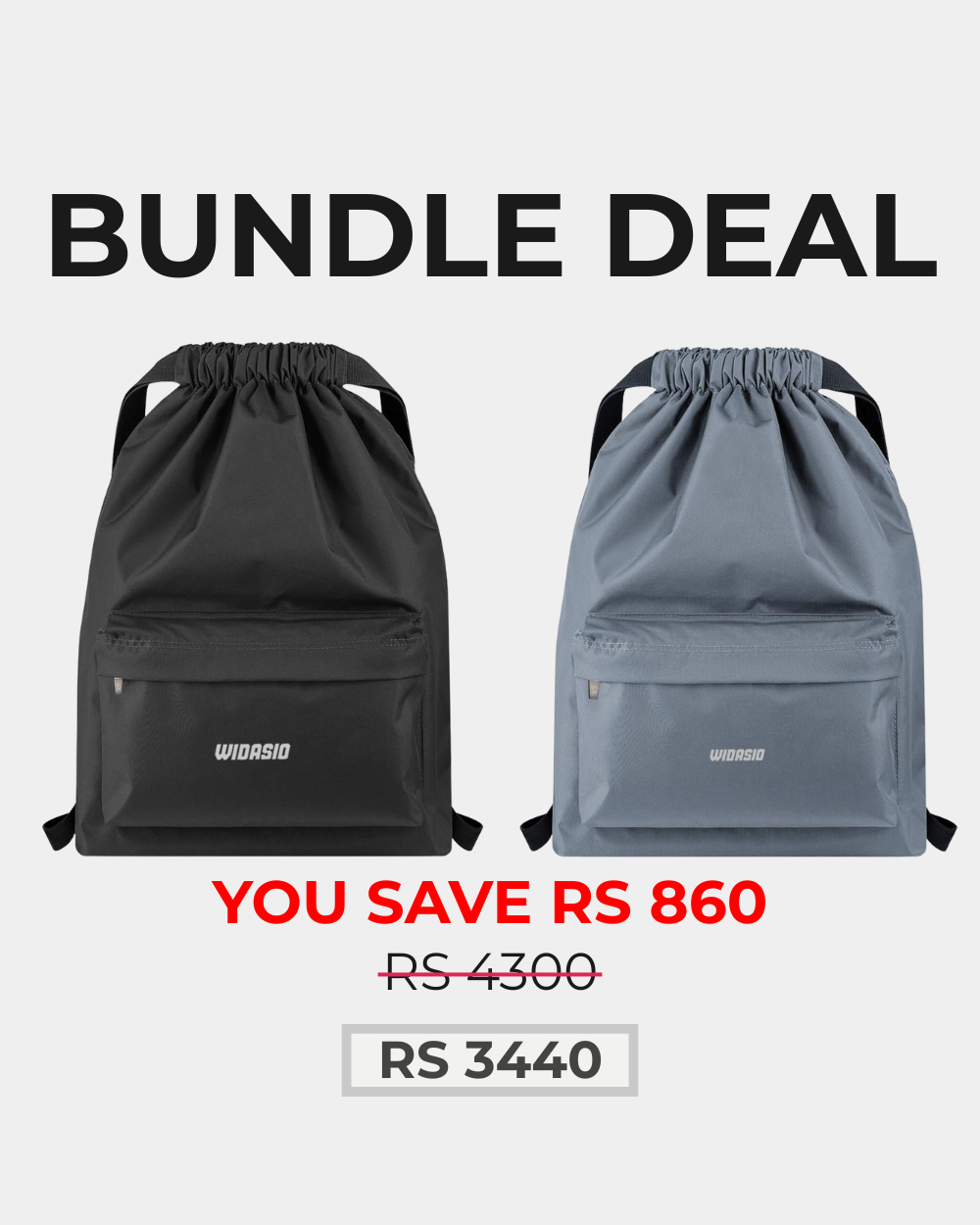 2 Unisex FlexDraw Bag (Black + Grey)