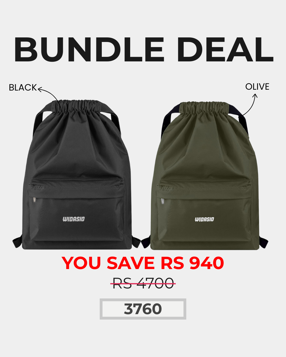 2 Unisex FlexDraw Bag (Black + Olive)