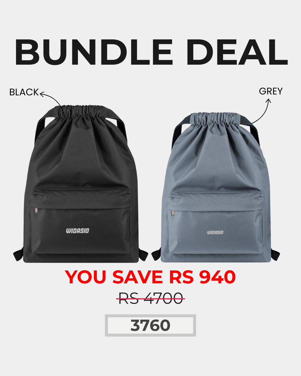 2 Unisex FlexDraw Bag (Black + Grey)